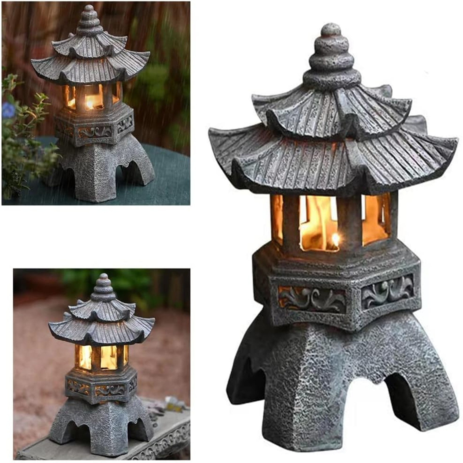 Outdoor Zen Lighting - Pagoda patung tenaga surya luar ruangan,